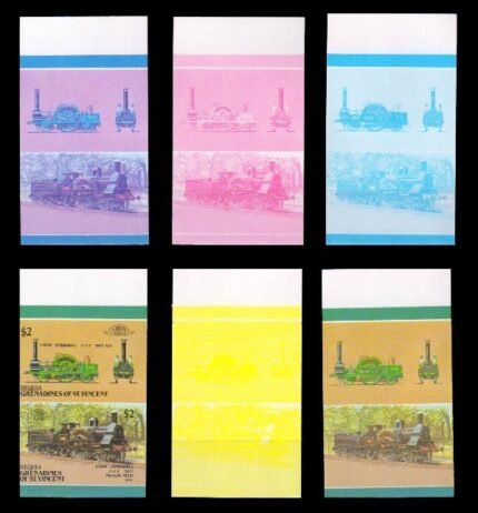 BEQUIA (Grenadines of St. Vincent) - Railway, Locomotives, Imperf Set of 6 Pairs, Progressive Colour Proof, MNH