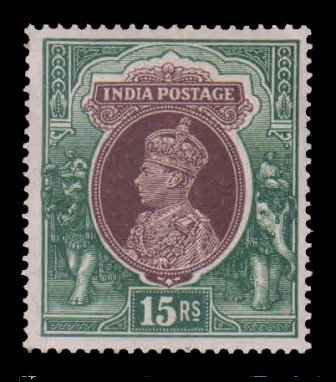 INDIA 1936 - King George VI, 15 Rs. Mint Hinged, S.G. 263