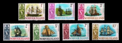 NORFOLK ISLAND 1967 - Ships, Set of 7 Stamps, MNH, S.G. 77-84