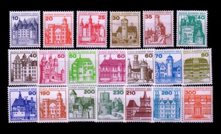 BERLIN WEST (Germany) 1977 - German Castles, Coil Stamps, Set of 20, MNH, S.G. B516-B524d, Cat. £ 38