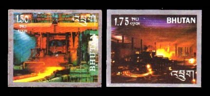 BHUTAN 1969 - 5000 Years of Steel Industry, on Steel Foil 2 Different Stamps