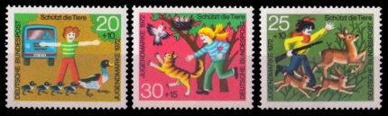 GERMANY 1972-Animal Protection, Birds, Cat, Deer, Set of 3, MNH, S.G. 1613-15-Cat £ 3.40