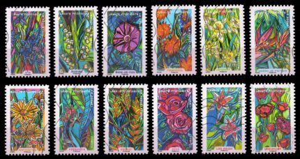 FRANCE 2016 - Greetings, Flower in Abundan Bird, Rose, Complete Set of 12, Used, S.G. 6021-6032, Cat £ 42