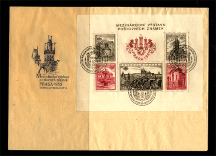 CZECHOSLOVAKIA 1955, First Day Cover-Prague International Philatelic Exhibition Miniature Sheet, S.G. MS 896a-Cat £ 41-