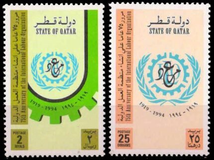 QATAR 1994-75th Anniv. of I.L.O. Set of 2-MNH-S.G. 941-42-Cat £ 7-