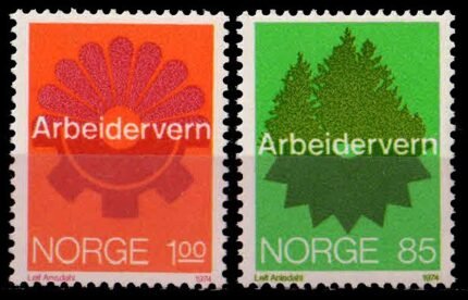 NORWAY 1974-Industrial Accident Prevention Trees, Saw Blade, Flower, Set of 2, MNH, S.G. 720-21-Cat £ 4.70