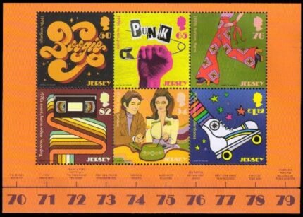 JERSEY 2019-Fashion, Music, Video, Food 1970's , Sheet of 6 Stamps, MNH, Face £ 4.88