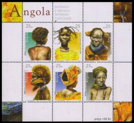 ANGOLA 2003 - Traditional Women Hairstyles, Mbunda, Soyo, Hnila, Humbai, Cobinda, Quipungun Women, Sheet of 6, MNH, S.G. MS 1677, Cat £ 8