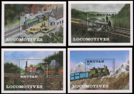 BHUTAN 1984-Railway Locomotives, Darjeeling, Himalayan Railway, Set of 4 Sheets, MNH, S.G. MS 539-Cat £ 25-