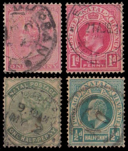 NATAL1902 - 4 Different- Queen Victoria & King Edward, Old & Rare Used Stamps