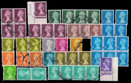 GREAT BRITAIN Definitive-140 Stamps as per Scan, 1 P to £ 5-One Elliptical Perforation Hole at each side-Ordinary Gum-Fine Used, High Values-Cat Over £ 250/-