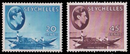 SEYCHELLES 1938-Fishing Boat, K.G. VI, Set of 2, Mint Hinged, S.G. 140, 143a, Cat £ 51.50
