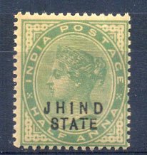 JIND STATE 1900, S.G.No 39, Queen Victoria, 1/2a , Yellow Green, Cat . £ 12