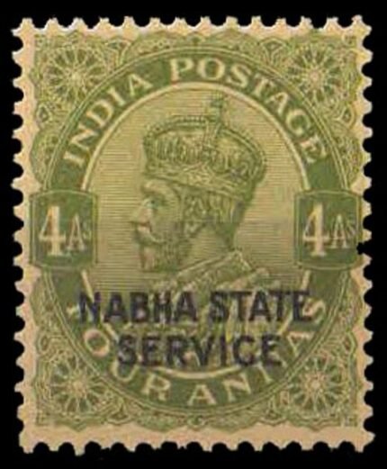 NABHA STATE 1942, S.G.No 049, King George V, 4a , Sage Green Cat . £ 28-00