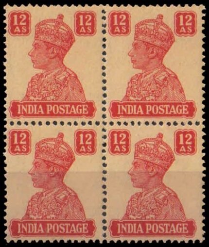 India 1940-King George VI-12 As Lake, Block of 4-MNH-S.G. No. 276-Cat £ 48-00