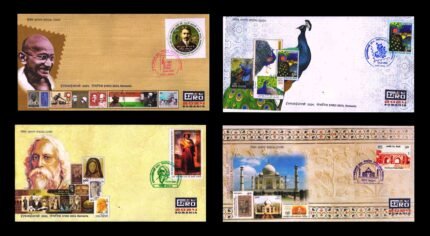 INDIA 2024 - EFIRO Exhibition Romania, Set of 4 Special Cover, Gandhi, Rabindranath Tagore, Taj Mahal, Peacock Etc.