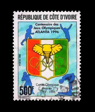 IVORY COAST 1996 - National Olympic Committee Arms, Olympic Games, Atlanta, Elephant, 1 Value Used Stamp, S.G. 1154