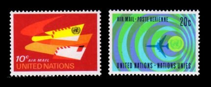 UNITED NATIONS 1968 - Winged Envelopes, Aircraft and UN Emblem, Set of 2 Stamps, MNH, S.G. A189-190