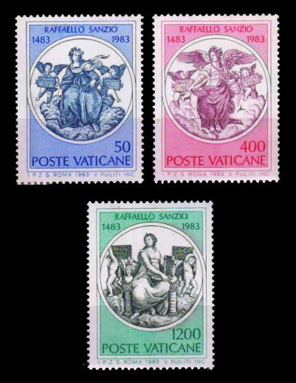 VATICAN CITY 1983 - 500th Birth Anniversary of Raphael, Artist, Set of 3 Stamps, MNH, S.G. 798-801, Cat. £ 4