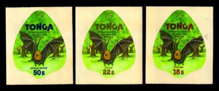 TONGA 1978 - Flying Fox, Endangered Wild Life, Odd Shaped, Set of 3 Stamps, Self Adhesive, S.G. 691, 696, 0185, Cat. £ 12