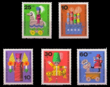 BERLIN 1971-Wooden Toys, Dancing-Acrobat Nurse & Babies, Set of 5, MNH, S.G. B 407-B 411, Cat £ 4