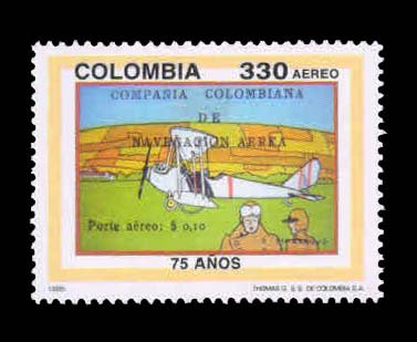 COLOMBIA 1995 - Aircraft to Carry mail, Stamp on Stamp, 1 Value Stamp, MNH, S.G. 2028