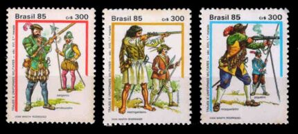 BRAZIL 1985 - Military Dress-Captain and Crossbowman, Early 16th Century, Set of 3 Stamps, MNH, S.G. 2184-2187