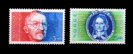 NORWAY 1989 - Writers Birth Anniversary, Arnulf Overland and Honna Winsnes, 3K and 25K, Set of 2 Stamps, MNH, S.G. 1065-1066, Cat. £ 15.3
