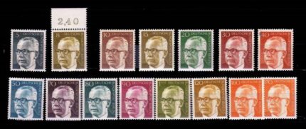 WEST BERLIN, Germany 1970 - President Heinemann, Definitive Series, 15 Different, Mint Never Hinged, S.G. B 350-B 372