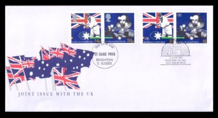 AUSTRALIA and UK Joint Issue First Day Cover 1988 Cricket, Flag and Bridge, Set of 4 x 2 First Day Covers