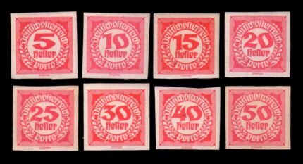 AUSTRIA 1920 - Old Postage Due Stamps, Set of 8, Mint Hinged, Imperf, S.G. D384A-D391A