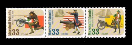 MARSHALL ISLANDS 2000 - 225th Anniversary of US Military Forces, Ship, Flag, Soldier, Set of 3 Stamps, MNH, S.G. 1377-1379