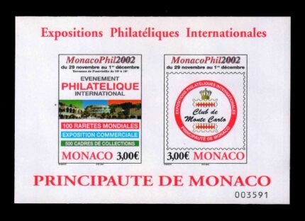 MONACO 2002 - Monaco Phil 2002, Stamp Exhibition, Imperf MS of 2 Stamps, MNH, S.G. MS 2584, Cat. £ 23.00