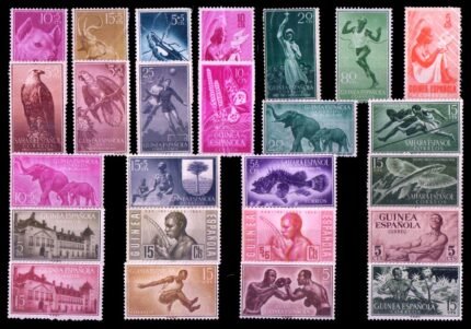 SPAINISH GUINEA – 25 Different Old, Thematic Stamps, Animals, Birds, Sports, Elephant, Mint