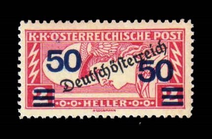 AUSTRIA 1921 - Mercury, Newspaper Stamp, 50 on 2h Red, 1 Value Stamp, MNH S.G. N450
