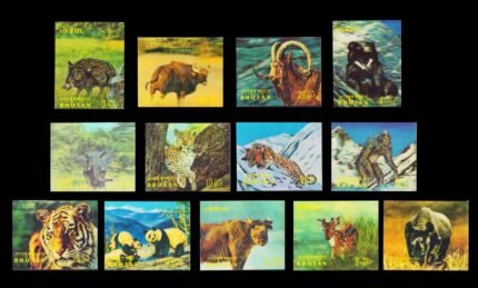 BHUTAN 3-D Plastic Fancy Stamps, Animals-13 Different Panda, Elephant, Tiger Etc.