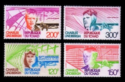 CHAD 1977 - Aircrafts, Various Portraits of Lindbergh with Spirit of St Louis, Set of 4 Stamps, MNH, S.G. 502-505, Cat. £ 9