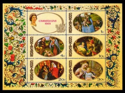 COOK ISLAND 1969 - Christmas, Virgin and Child with Saints Jerome and Dominic, Miniature Sheet of 5 Stamps + 1 Label, MNH, S.G. 315