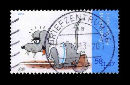 GERMANY 2013 - Sports Promotion, Cartoon Character, Mouse Preparing to Sprint, 1 Value Stamp, Used, S.G. 3848, Cat. £ 6.25