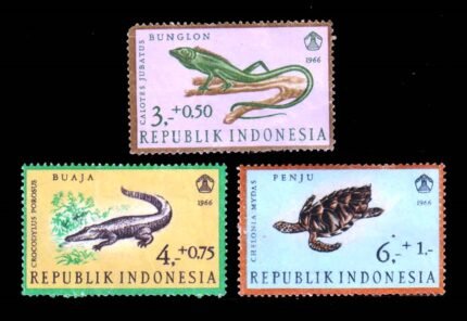 INDONESIA 1966 - Reptiles, Chameleon, Crocodile, Green Turtle, Set of 3, Mint Gum Wash, S.G. 1137-1139