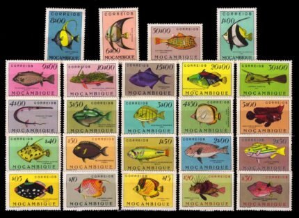 MOZAMBIQUE 1951 - Fishes, Marine Life, Complete Set of 24 Stamps, Mint Never Hinged, S.G. 440-463, Cat. £ 225