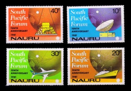 NAURU 1981 - South Pacific Forum, Satellite Station, Ship, Aircraft, Fruits, Set of 4 Stamps, MNH, S.G. 252-255