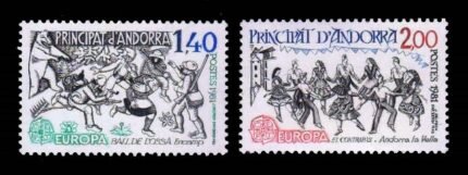 ANDORRA (FRENCH) 1981 - EUROPA, Bear Dance, El Contra Pas Dance, Set of 2 Stamps, MNH, S.G. F311-F312, Cat. £ 6.25