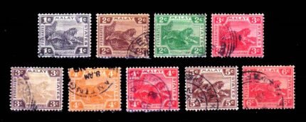 Federated Malay State – 9 Different Used Stamps, Tiger Series