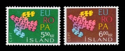 ICELAND 1961 - EUROPA, Doves, Set of 2 Stamps, MNH, S.G. 386-387