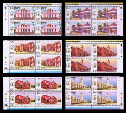 INDIA 2010 - Postal Heritage Buildings, Set of 6 Stamps, Corner Blocks with Traffic Light, MNH