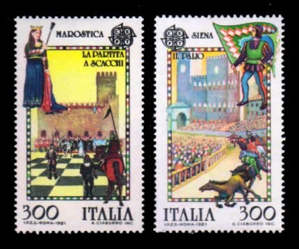 ITALY 1981 - EUROPA, Human Chess Game, Marostica, Set of 2 Stamps, MNH, S.G. 1711-1712
