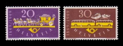 SWITZERLAND 1949 - Centenary of Federal Post, Set of 2 Stamps, Mint Hinged, S.G. 501-502