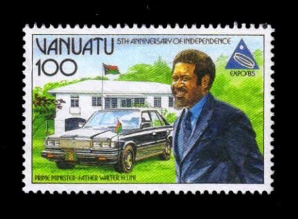 VANUATU 1985 - Prime Minister Fr. Walter H. Lini, Car, Flag, Independence, Expo 85 World Fair, 1 Value Stamp, MNH, S.G. 414
