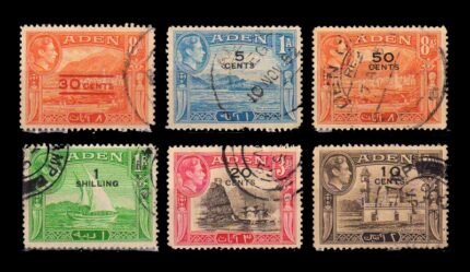 ADEN 1951 - King George VI, Stamp of 1939 Surch in Cents or Shilling, 6 Different Used Stamps, S.G. 36-43